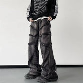 Voguable Y2K Punk Black American Street Rock Retro High Waist Oversized Jeans Raw Edge Washed Darkwear Wide Leg Trousers Men